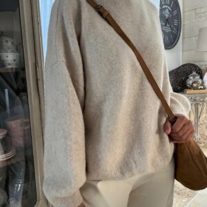 Accueil pull oversize col roulé taupe